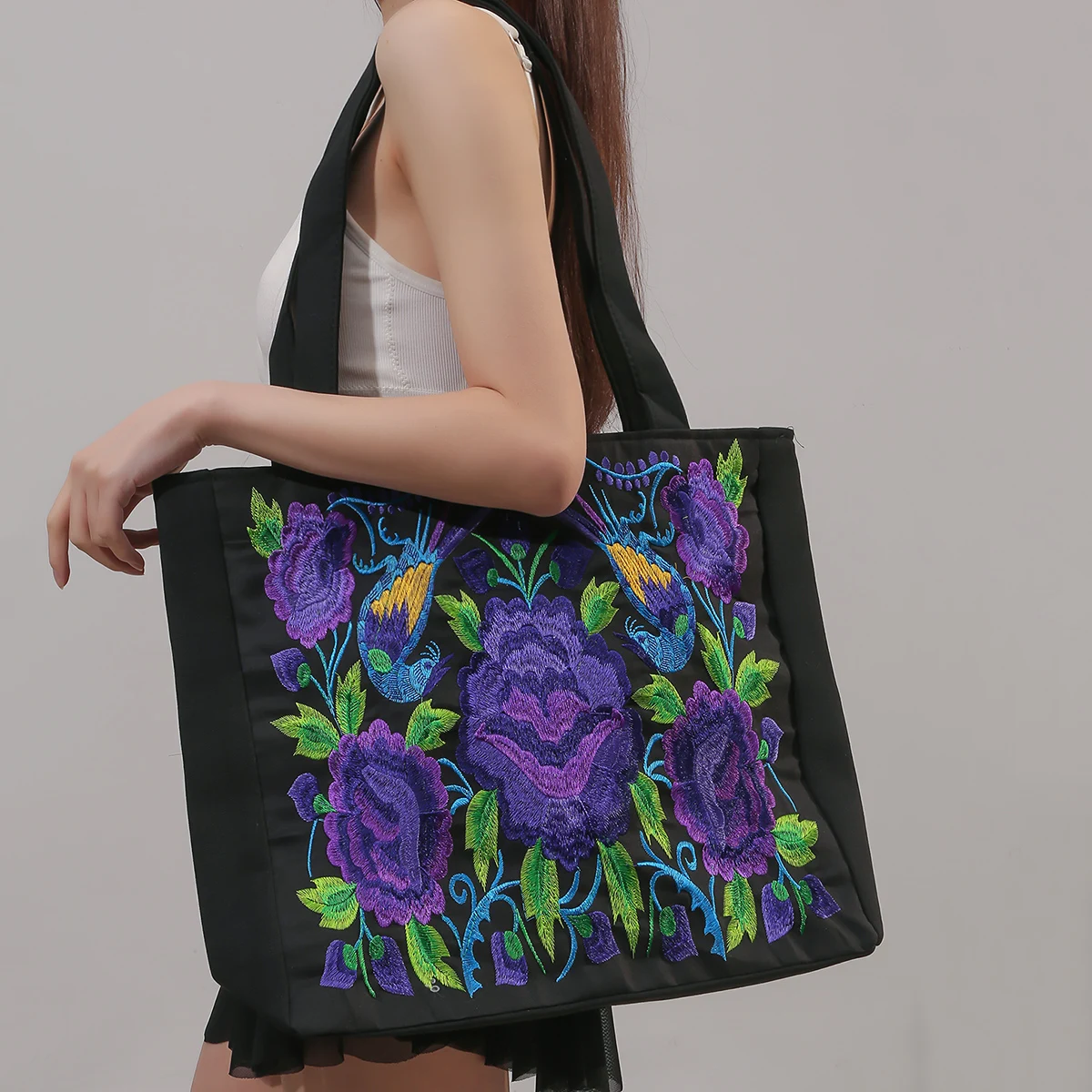 Ethnic Phoenix Embroidered Women's Shoulder Bag Receptor Embroidered Canvas Casual Bag