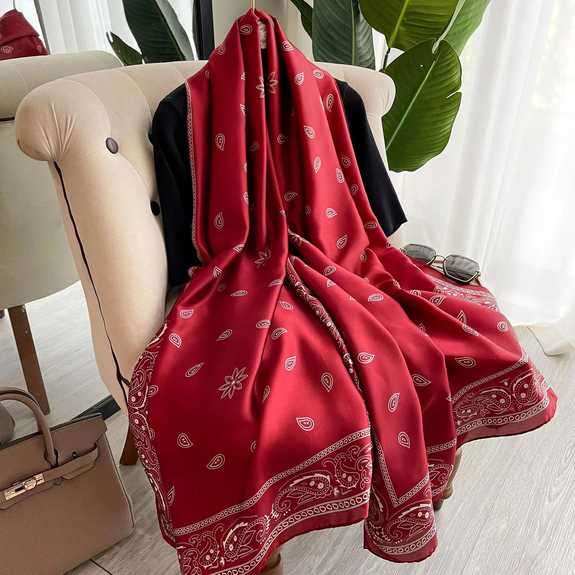 180*90cm muffler new Luxury Brand Scarf Women Shawls Wraps Spring Hijab Bufanda Foulard Female Bandana Beach Stoles 2024 Silk