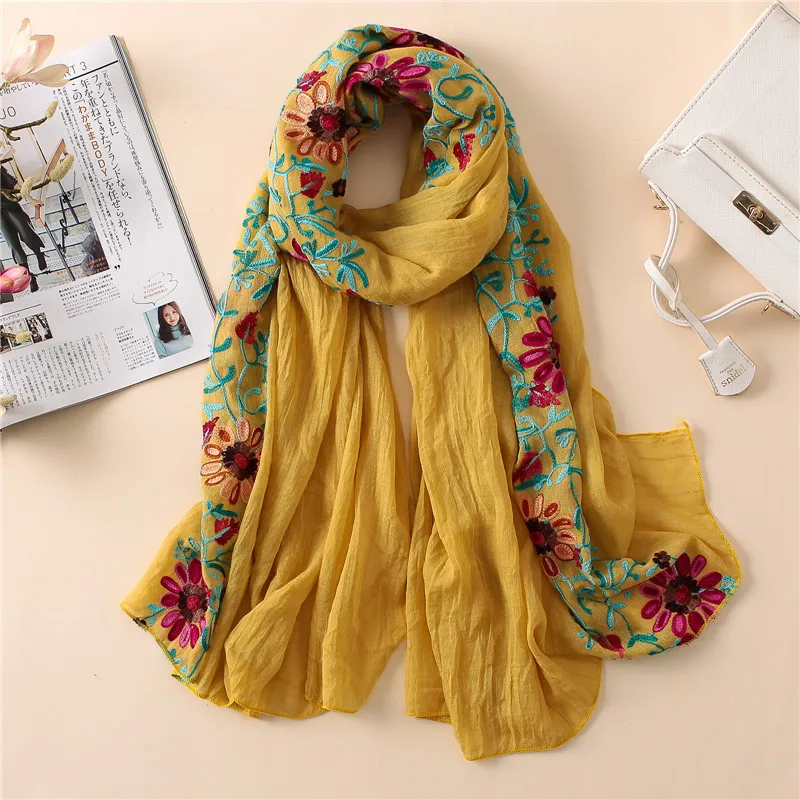 Plain Embroider Floral Viscose Shawl Scarf From Indian Bandana Print Cotton Scarves and Wraps Soft Foulard Muslim Hijab Cap