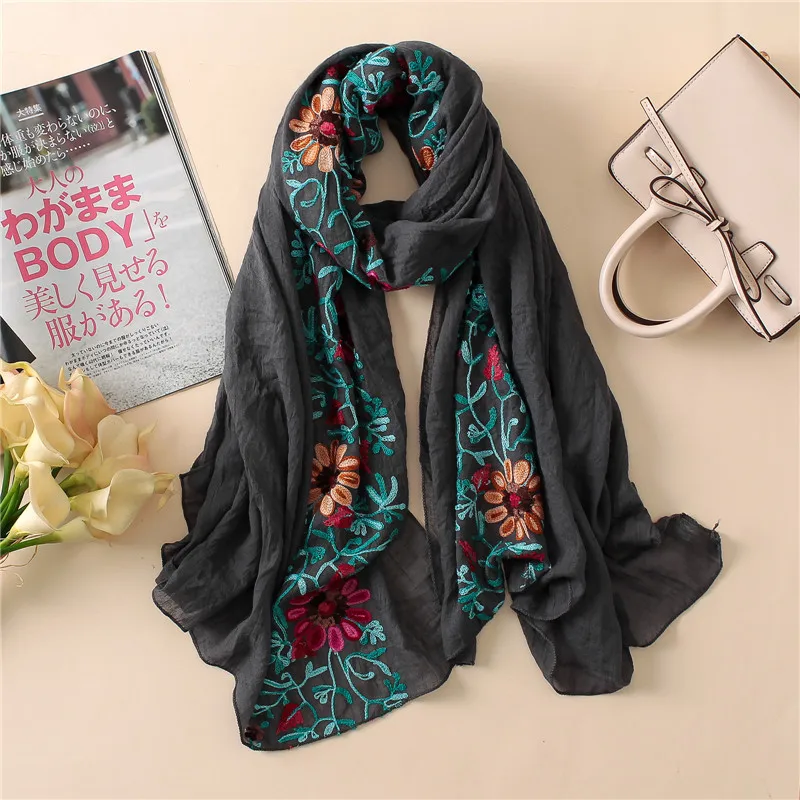 Plain Embroider Floral Viscose Shawl Scarf From Indian Bandana Print Cotton Scarves and Wraps Soft Foulard Muslim Hijab Cap