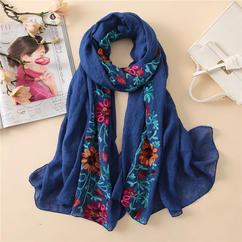 Plain Embroider Floral Viscose Shawl Scarf From Indian Bandana Print Cotton Scarves and Wraps Soft Foulard Muslim Hijab Cap