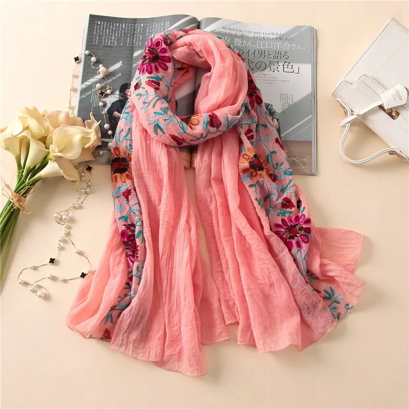 Plain Embroider Floral Viscose Shawl Scarf From Indian Bandana Print Cotton Scarves and Wraps Soft Foulard Muslim Hijab Cap