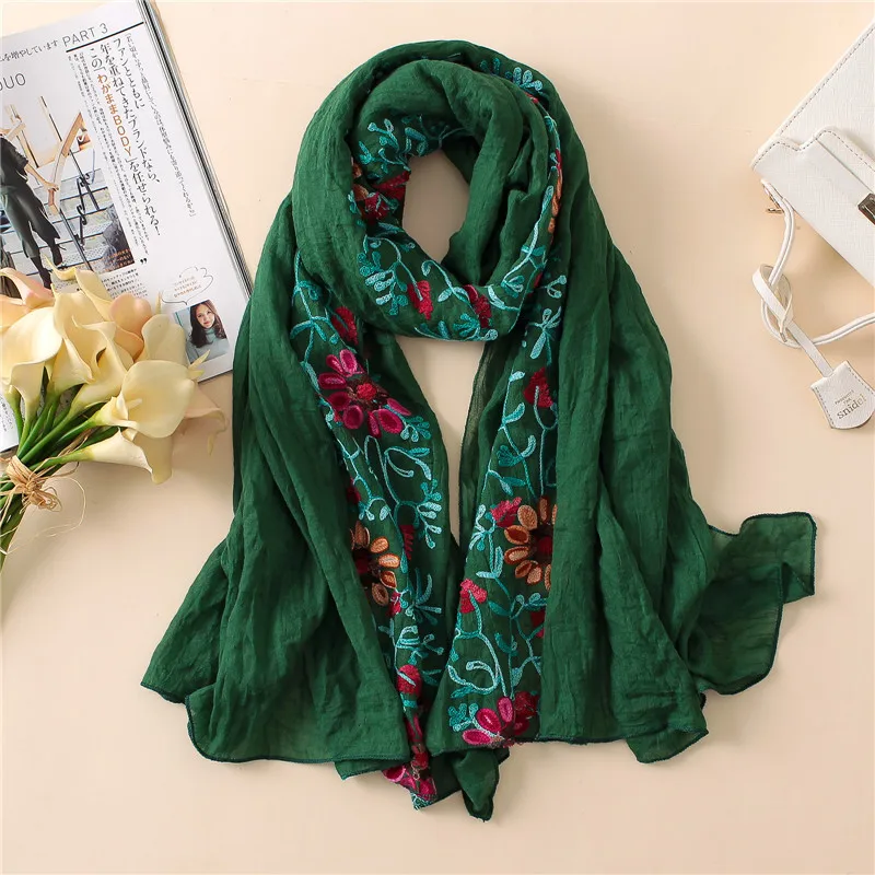 Plain Embroider Floral Viscose Shawl Scarf From Indian Bandana Print Cotton Scarves and Wraps Soft Foulard Muslim Hijab Cap