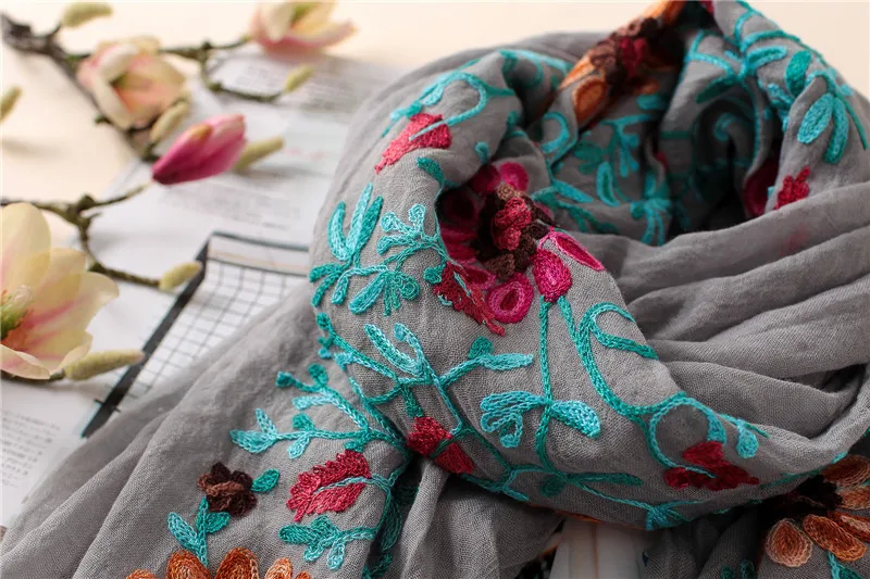 Plain Embroider Floral Viscose Shawl Scarf From Indian Bandana Print Cotton Scarves and Wraps Soft Foulard Muslim Hijab Cap