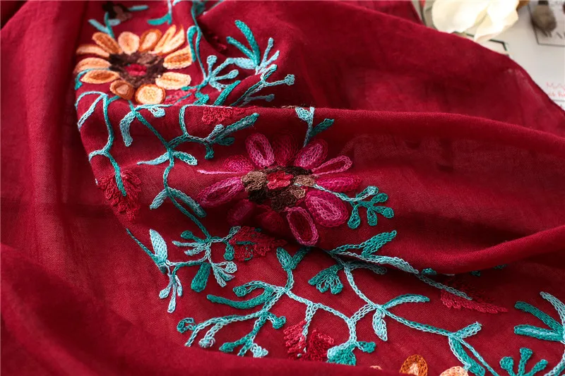 Plain Embroider Floral Viscose Shawl Scarf From Indian Bandana Print Cotton Scarves and Wraps Soft Foulard Muslim Hijab Cap