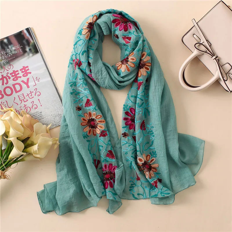 Plain Embroider Floral Viscose Shawl Scarf From Indian Bandana Print Cotton Scarves and Wraps Soft Foulard Muslim Hijab Cap