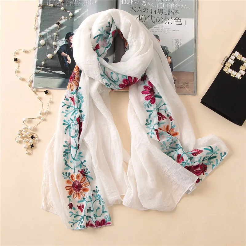 Plain Embroider Floral Viscose Shawl Scarf From Indian Bandana Print Cotton Scarves and Wraps Soft Foulard Muslim Hijab Cap