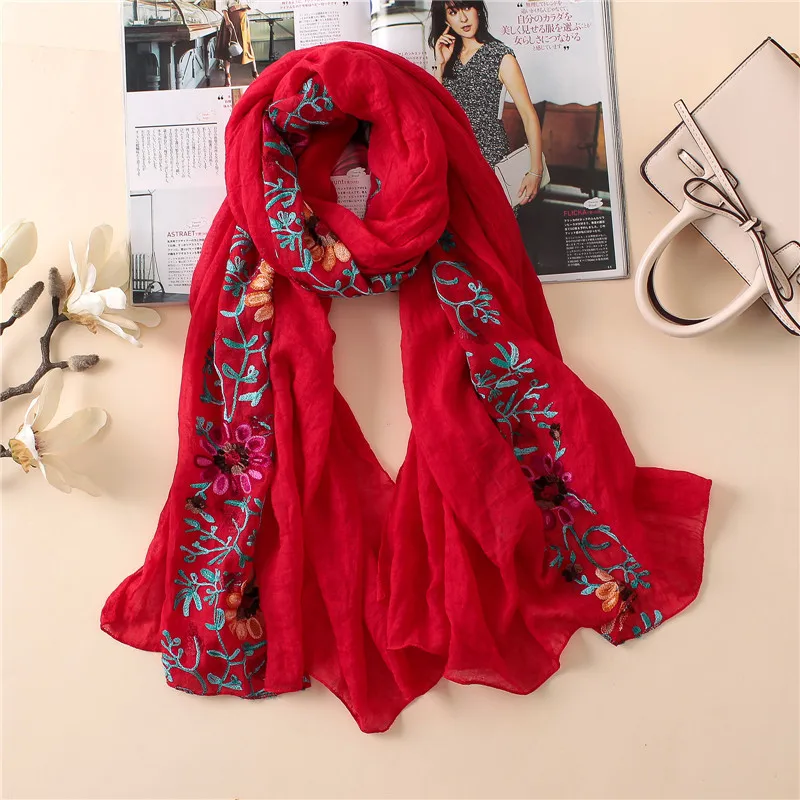 Plain Embroider Floral Viscose Shawl Scarf From Indian Bandana Print Cotton Scarves and Wraps Soft Foulard Muslim Hijab Cap