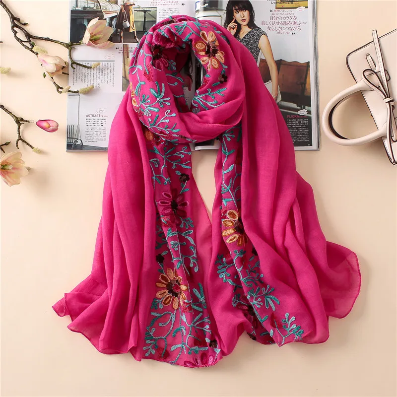 Plain Embroider Floral Viscose Shawl Scarf From Indian Bandana Print Cotton Scarves and Wraps Soft Foulard Muslim Hijab Cap