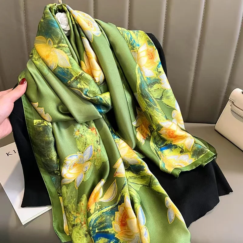 Women Silk Winter Scarf Luxury Design Print Lady Beach Shawl Scarves Fashion Smooth Foulard Female Hijab