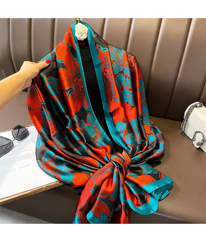 Silk Scarf Women Shawl Wrap European American Style Color Sunscreen Scarf Long Style for Women Decorative Shawl Fashion Scarf