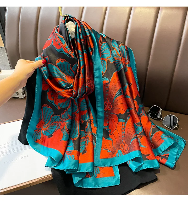 Silk Scarf Women Shawl Wrap European American Style Color Sunscreen Scarf Long Style for Women Decorative Shawl Fashion Scarf