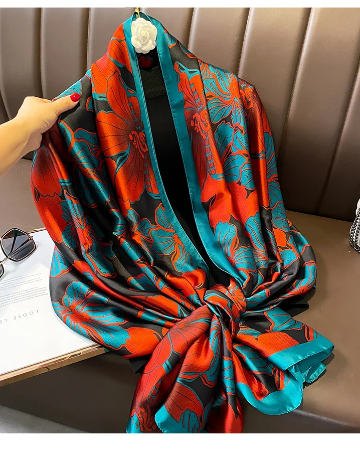 Silk Scarf Women Shawl Wrap European American Style Color Sunscreen Scarf Long Style for Women Decorative Shawl Fashion Scarf