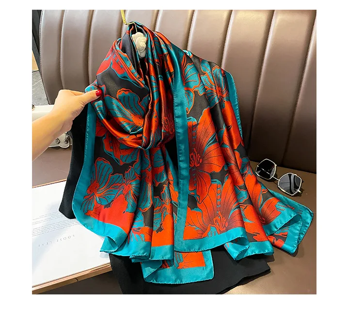 Silk Scarf Women Shawl Wrap European American Style Color Sunscreen Scarf Long Style for Women Decorative Shawl Fashion Scarf