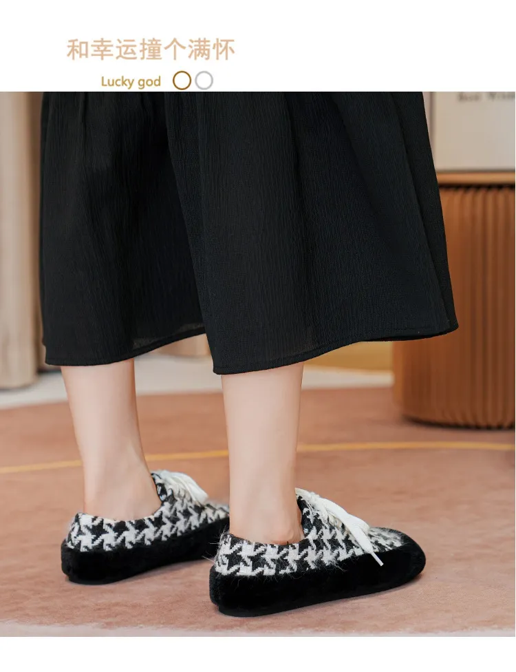 winter women's plush warm shoes Korean style Lace-up loafers party and work wear Ladies' casual flats mary jane boat shoes