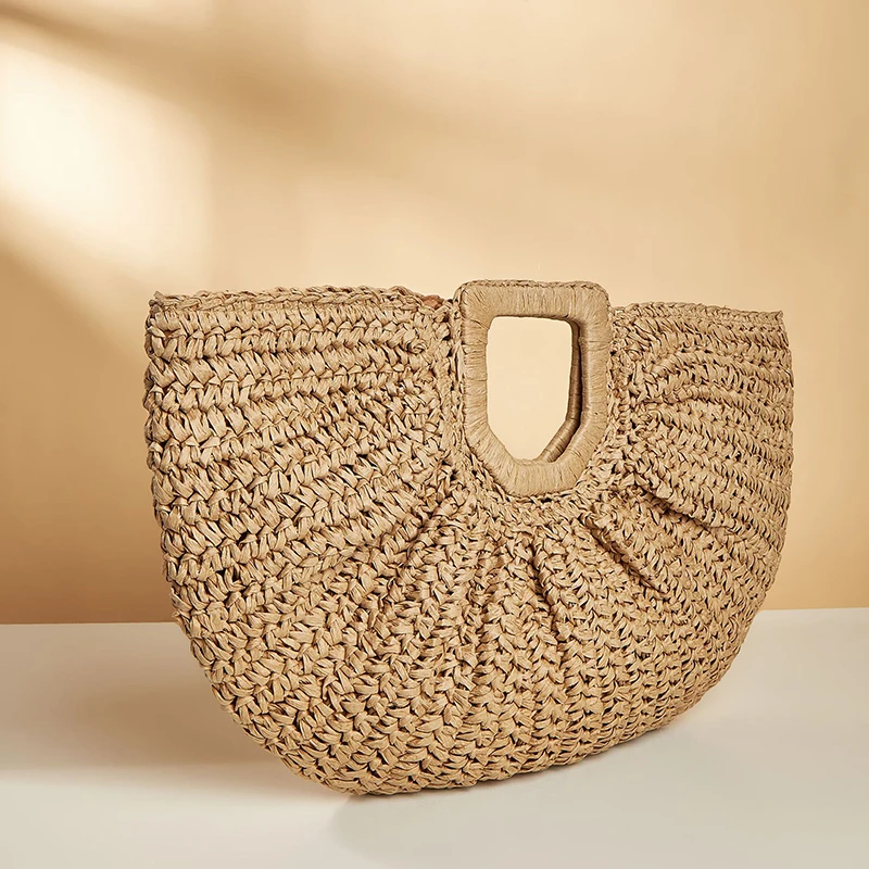 Ladies Moon Design Basket Shopper Bag Beach Straw Bag Summer Woven Travel Handbag For Women Luxury Large Capacity Shoulder Bags
