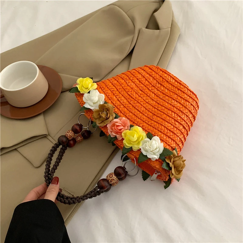 6 Colors Summer Straw Bag Fashion Designer Women Handbag 2024 New Beach Bag Portable Travel  Woven Handle Tote Bag Female Bolsas