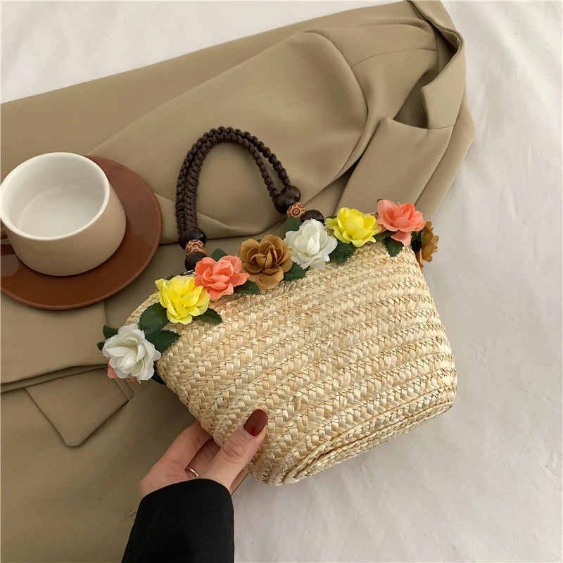 6 Colors Summer Straw Bag Fashion Designer Women Handbag 2024 New Beach Bag Portable Travel  Woven Handle Tote Bag Female Bolsas