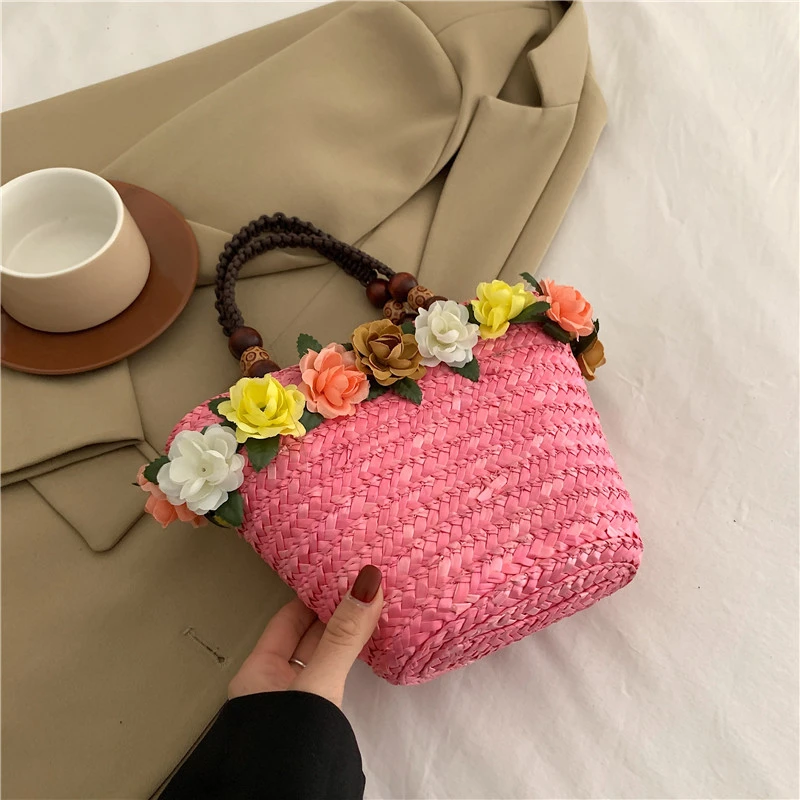 6 Colors Summer Straw Bag Fashion Designer Women Handbag 2024 New Beach Bag Portable Travel  Woven Handle Tote Bag Female Bolsas