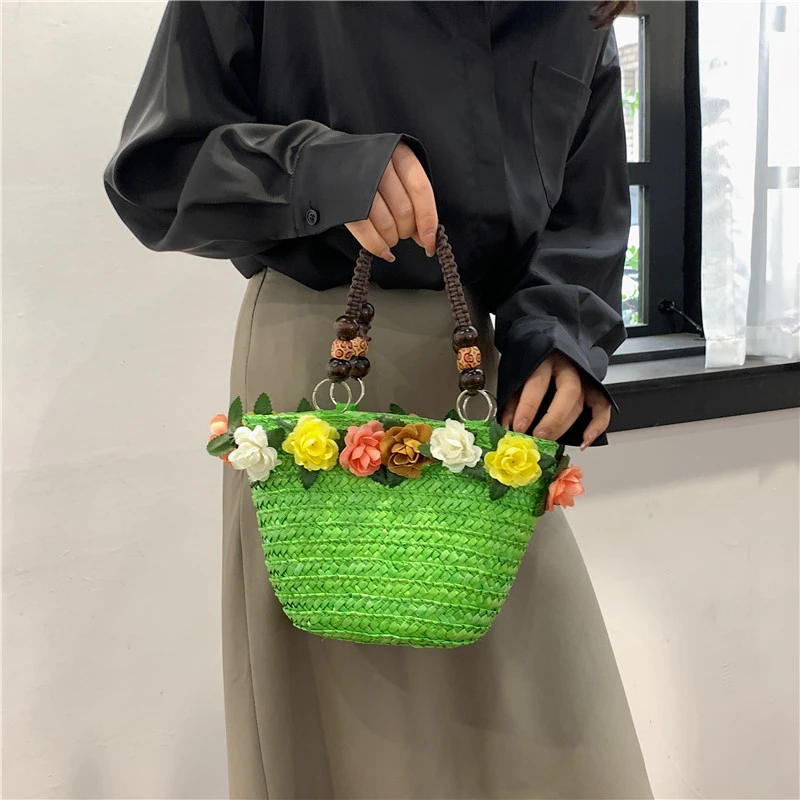 6 Colors Summer Straw Bag Fashion Designer Women Handbag 2024 New Beach Bag Portable Travel  Woven Handle Tote Bag Female Bolsas