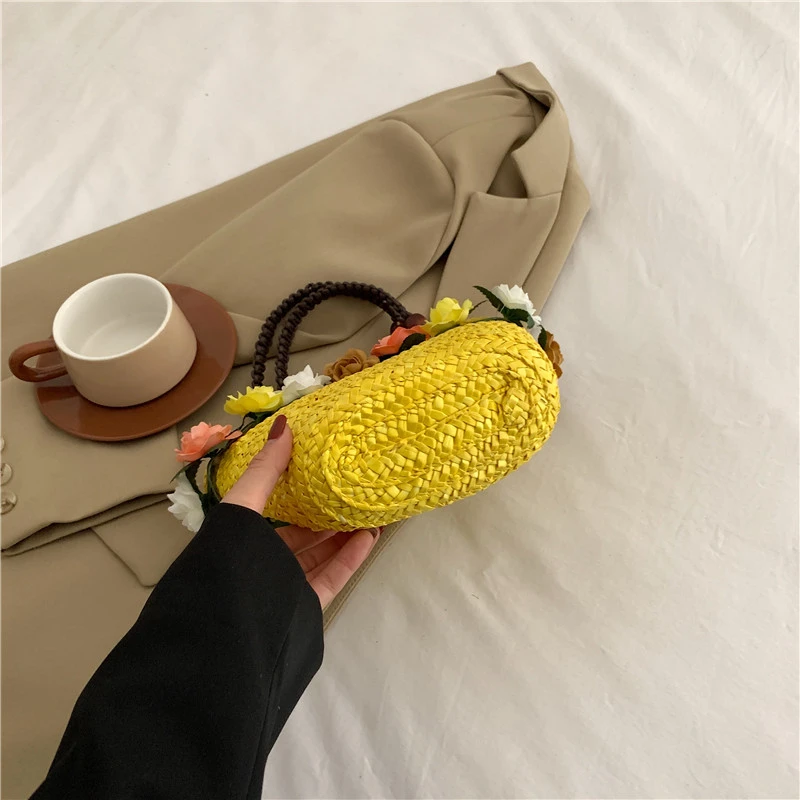 6 Colors Summer Straw Bag Fashion Designer Women Handbag 2024 New Beach Bag Portable Travel  Woven Handle Tote Bag Female Bolsas