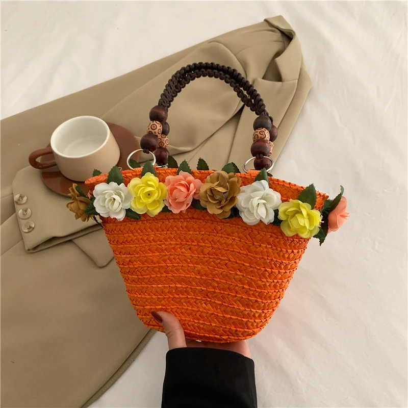 6 Colors Summer Straw Bag Fashion Designer Women Handbag 2024 New Beach Bag Portable Travel  Woven Handle Tote Bag Female Bolsas