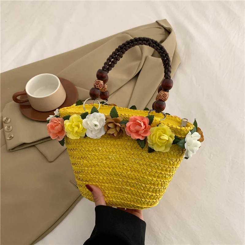 6 Colors Summer Straw Bag Fashion Designer Women Handbag 2024 New Beach Bag Portable Travel  Woven Handle Tote Bag Female Bolsas