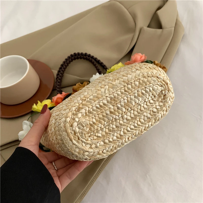 6 Colors Summer Straw Bag Fashion Designer Women Handbag 2024 New Beach Bag Portable Travel  Woven Handle Tote Bag Female Bolsas