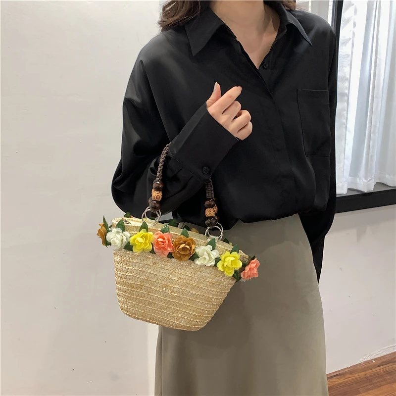 6 Colors Summer Straw Bag Fashion Designer Women Handbag 2024 New Beach Bag Portable Travel  Woven Handle Tote Bag Female Bolsas