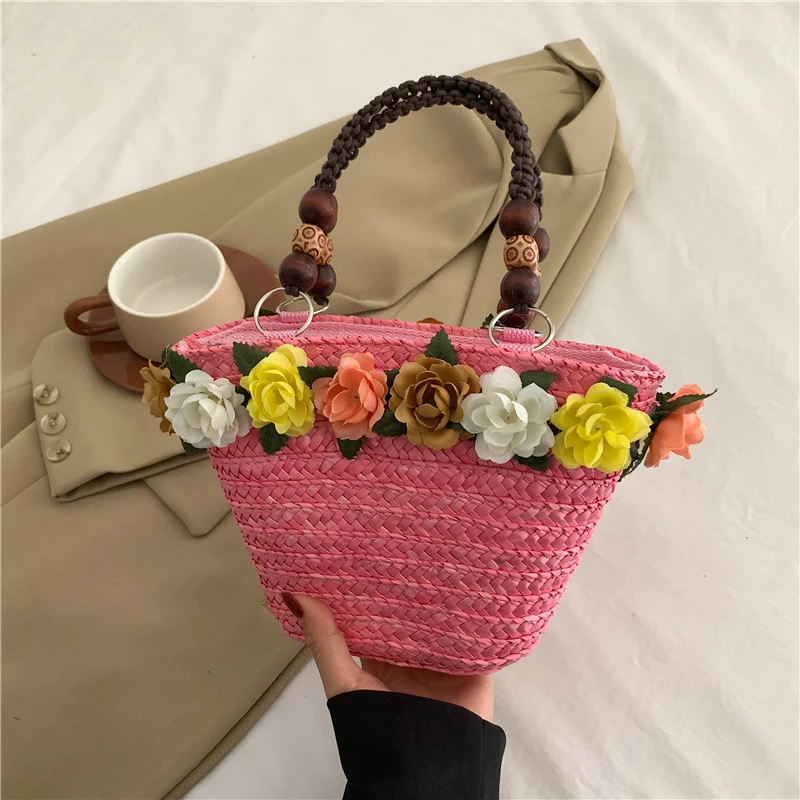 6 Colors Summer Straw Bag Fashion Designer Women Handbag 2024 New Beach Bag Portable Travel  Woven Handle Tote Bag Female Bolsas