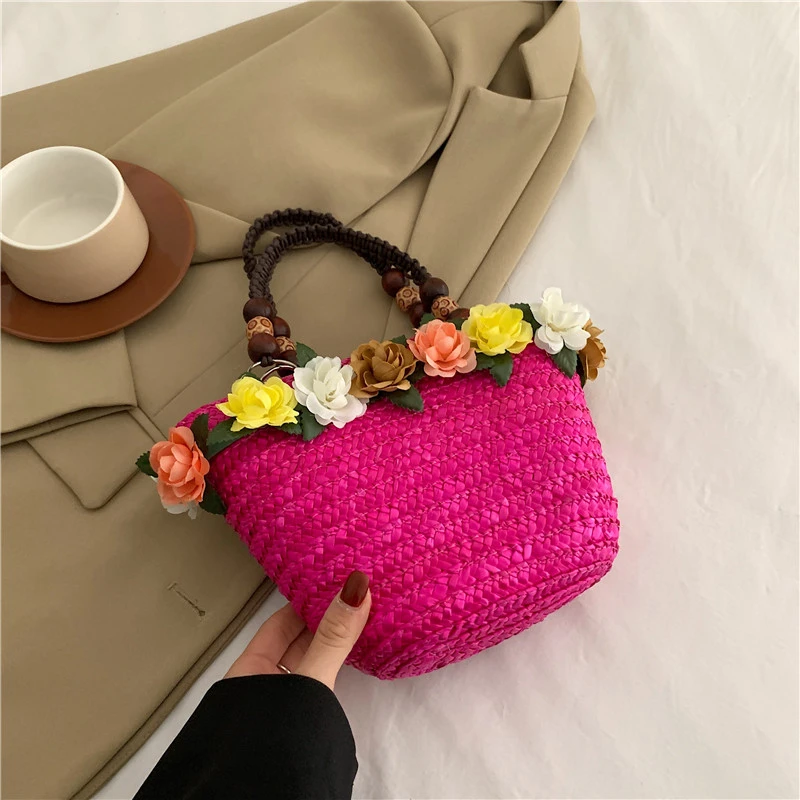 6 Colors Summer Straw Bag Fashion Designer Women Handbag 2024 New Beach Bag Portable Travel  Woven Handle Tote Bag Female Bolsas