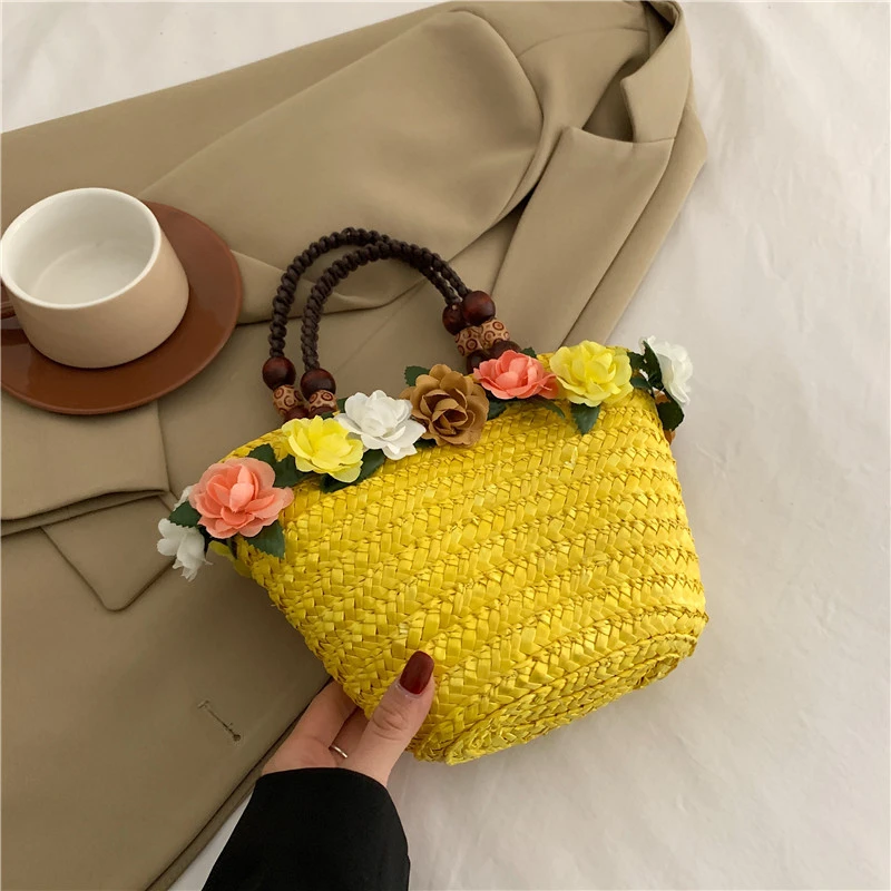 6 Colors Summer Straw Bag Fashion Designer Women Handbag 2024 New Beach Bag Portable Travel  Woven Handle Tote Bag Female Bolsas