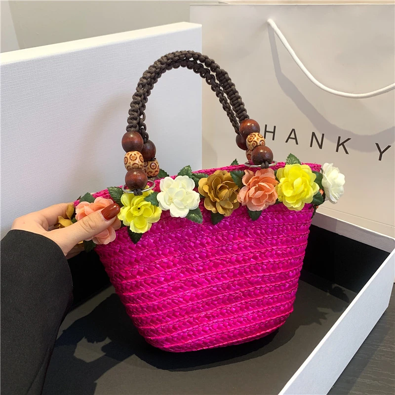 6 Colors Summer Straw Bag Fashion Designer Women Handbag 2024 New Beach Bag Portable Travel  Woven Handle Tote Bag Female Bolsas