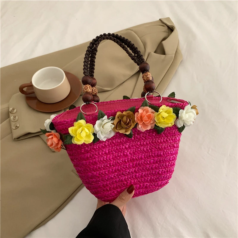 rose red straw bag