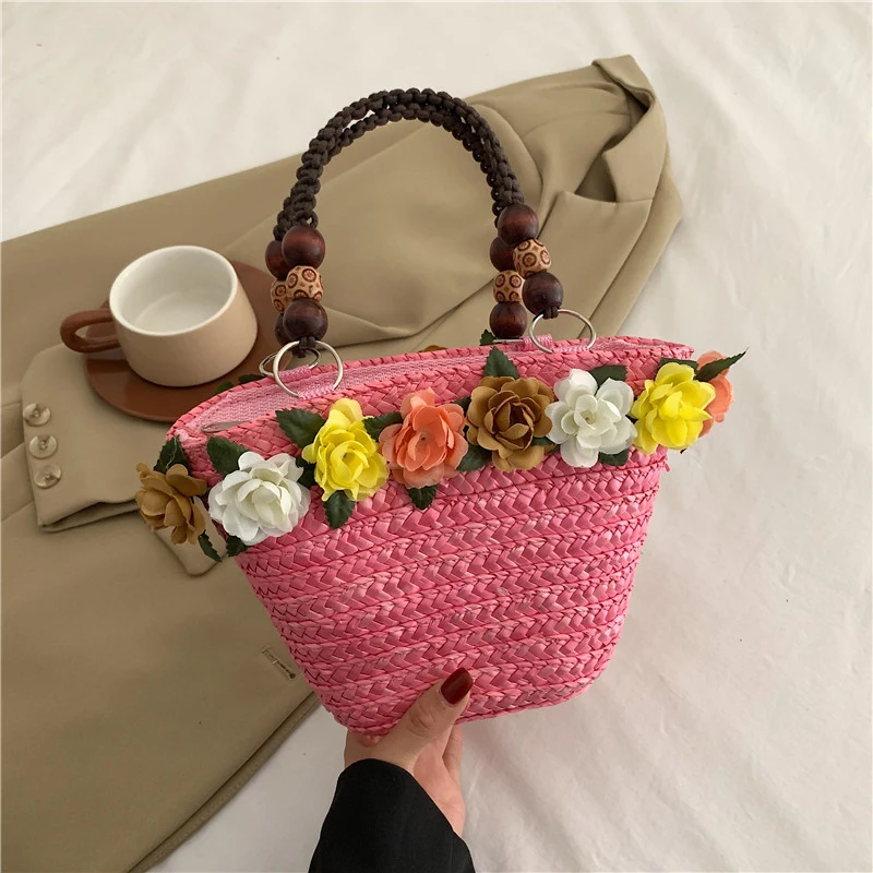 pink straw bag