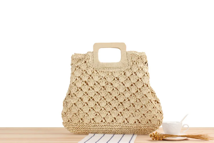 Summer Straw Women Handbag Casual Rattan Ladies Tote Beach Vacation Female Embossed  Floral Clutch Solid Woven Handle JYY053