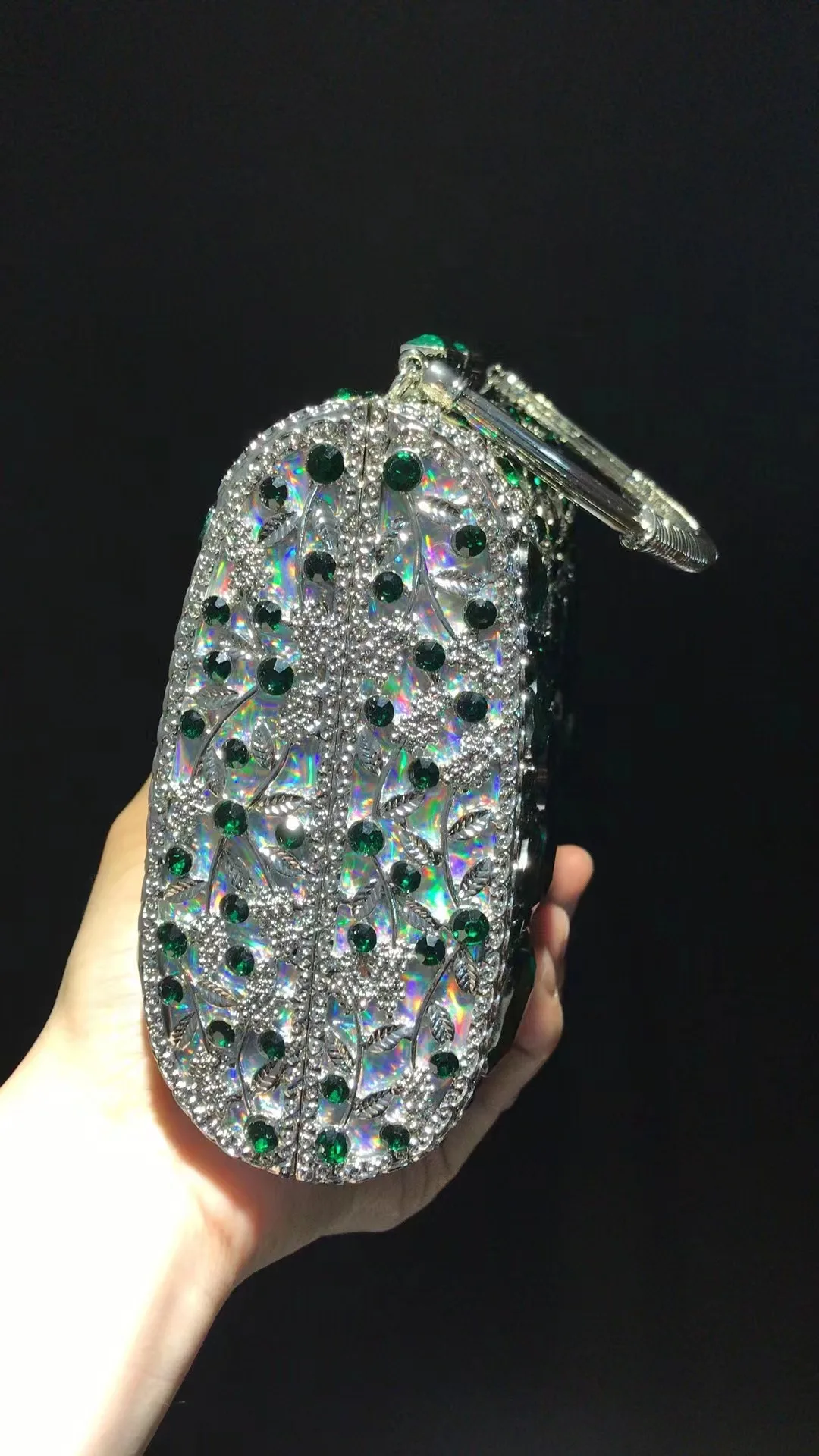 New Arrival Large Green Crystal Formal EveningStone Women Diamond Clutches Luxury Silver Metal Lady Party Wedding Purse  Handbag