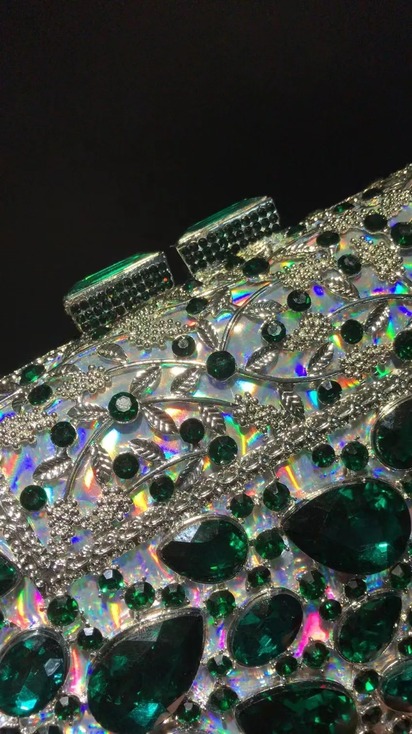 New Arrival Large Green Crystal Formal EveningStone Women Diamond Clutches Luxury Silver Metal Lady Party Wedding Purse  Handbag