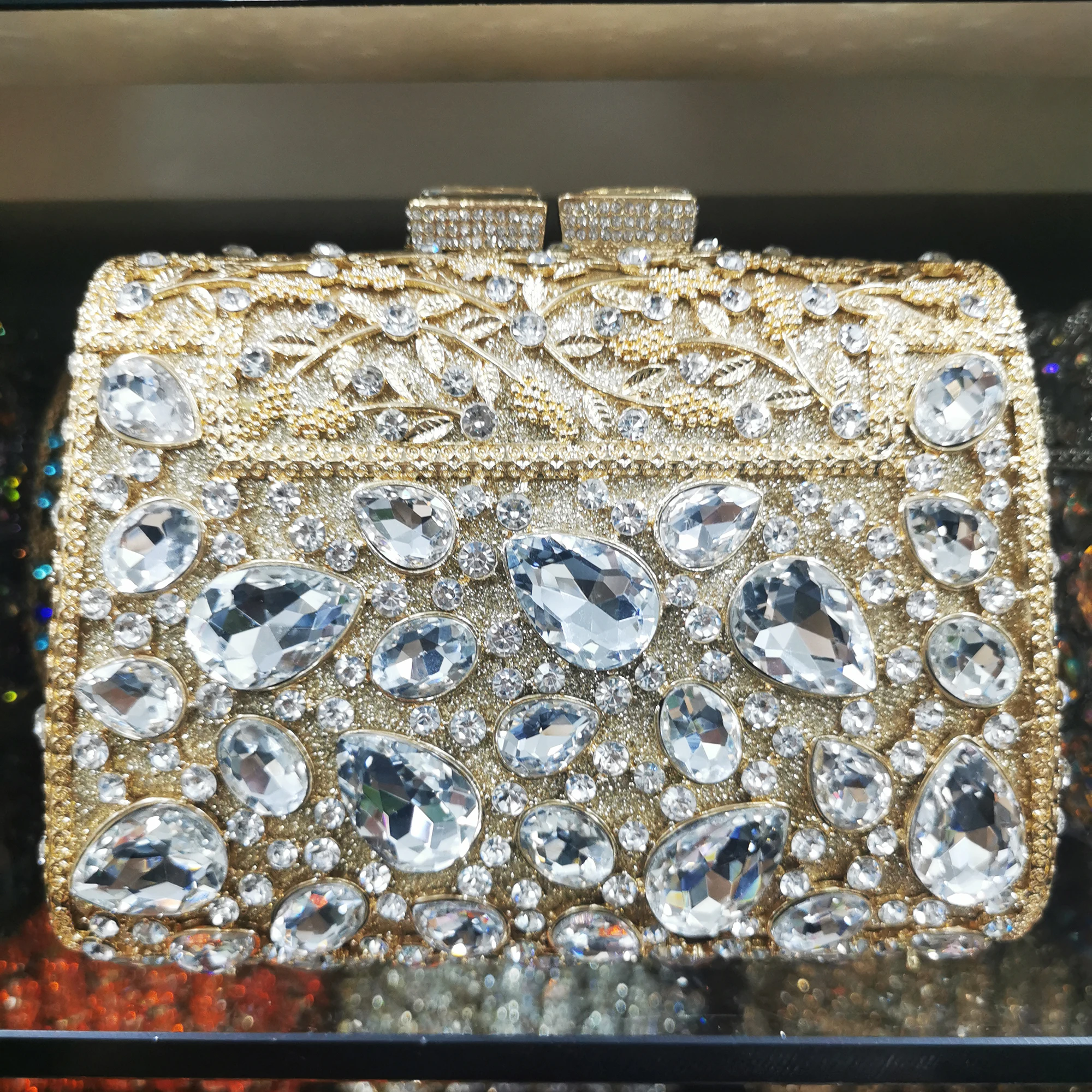 New Arrival Large Green Crystal Formal EveningStone Women Diamond Clutches Luxury Silver Metal Lady Party Wedding Purse  Handbag