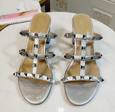 Lady British Style White Studded 6CM High Heels Slides Front Open Toe Shoes With Sewing Wide Fit 32-45 22cm Microfiber Leather