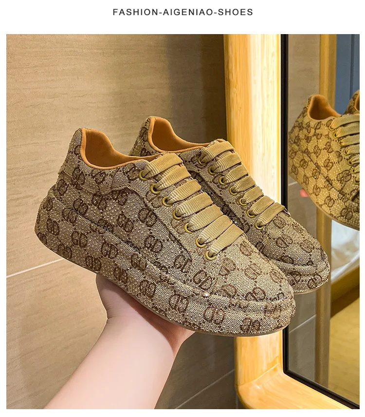 Full Diamond Thick Sole Women's Shoes 2024 Spring and Autumn New Super Hot European Breathable Casual Women's Shoes
