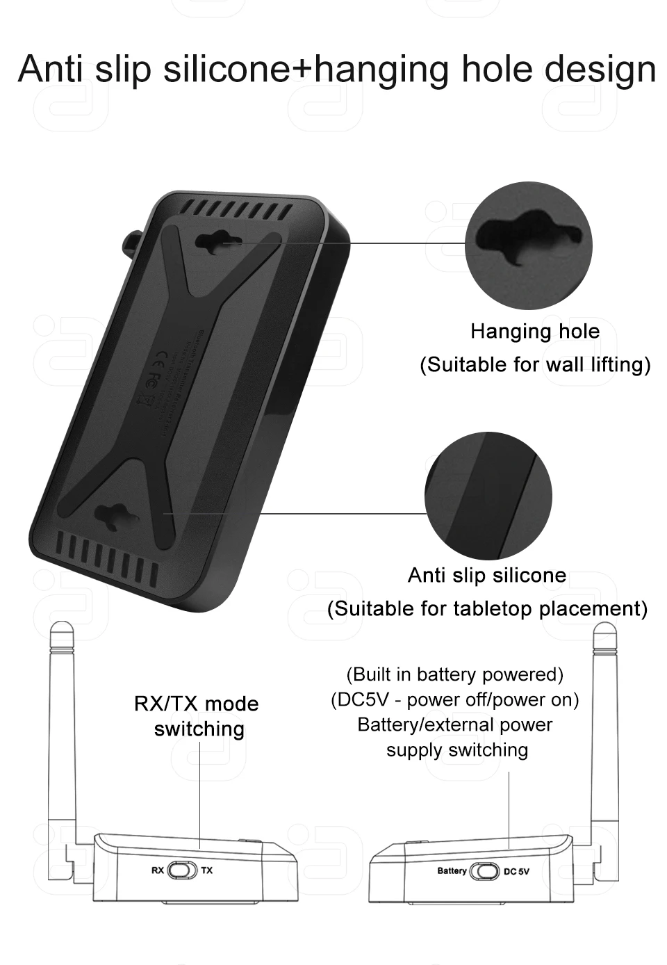 Hi-Res Bluetooth 5.2 Audio Transmitter Receiver 2 In 1 aptX Adaptive With Optical, Coaxial, AUX 3.5m Bypass 4 Synchronous Output