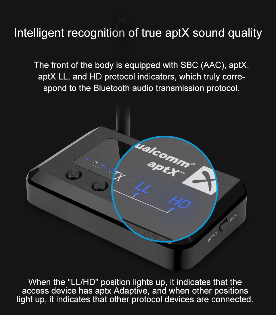 Hi-Res Bluetooth 5.2 Audio Transmitter Receiver 2 In 1 aptX Adaptive With Optical, Coaxial, AUX 3.5m Bypass 4 Synchronous Output