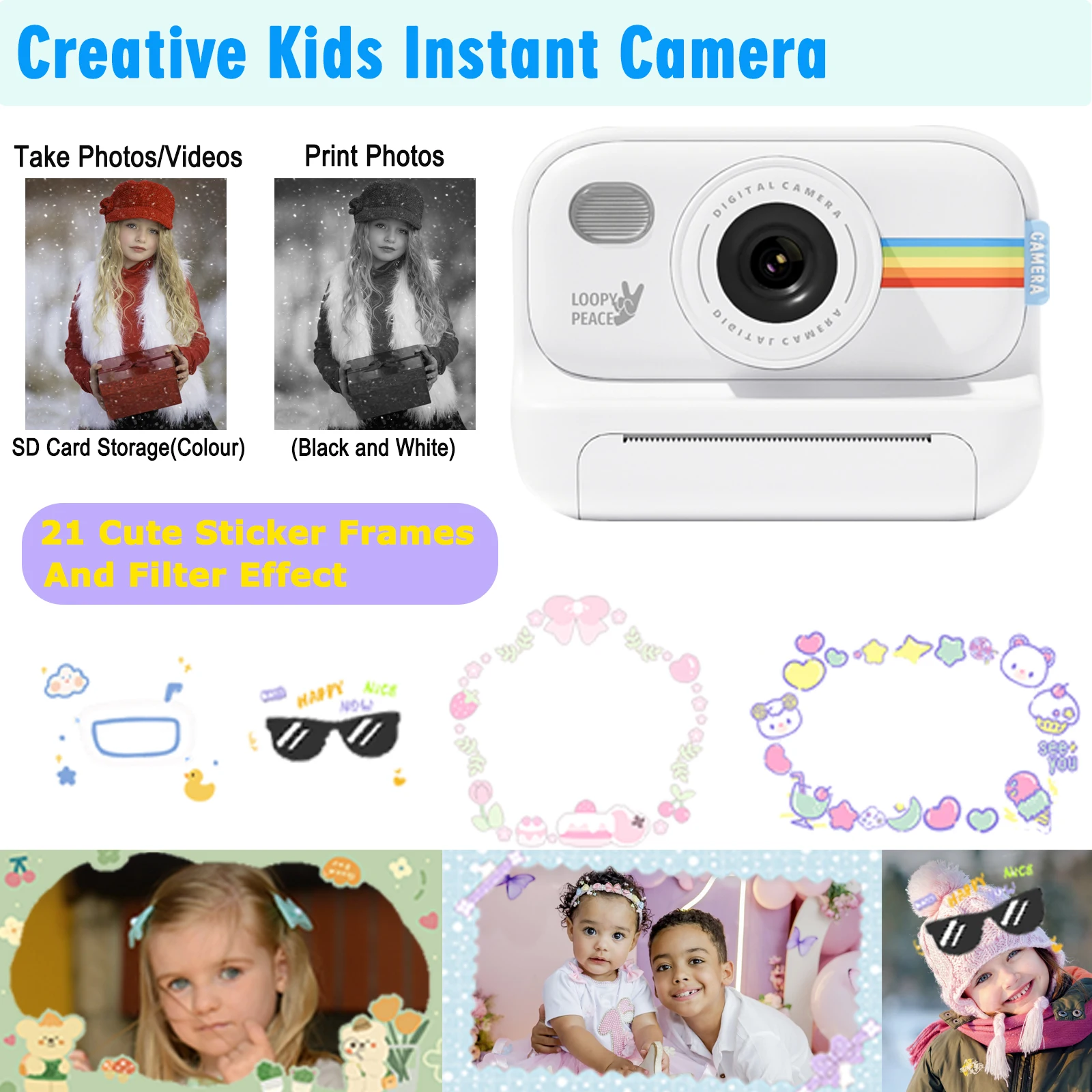 Instant Print Camera for Kids,2.0 Inch Screen Kids Instant Cameras, Christmas Birthday Gifts for Girls Age 3-12,Toddler Toy