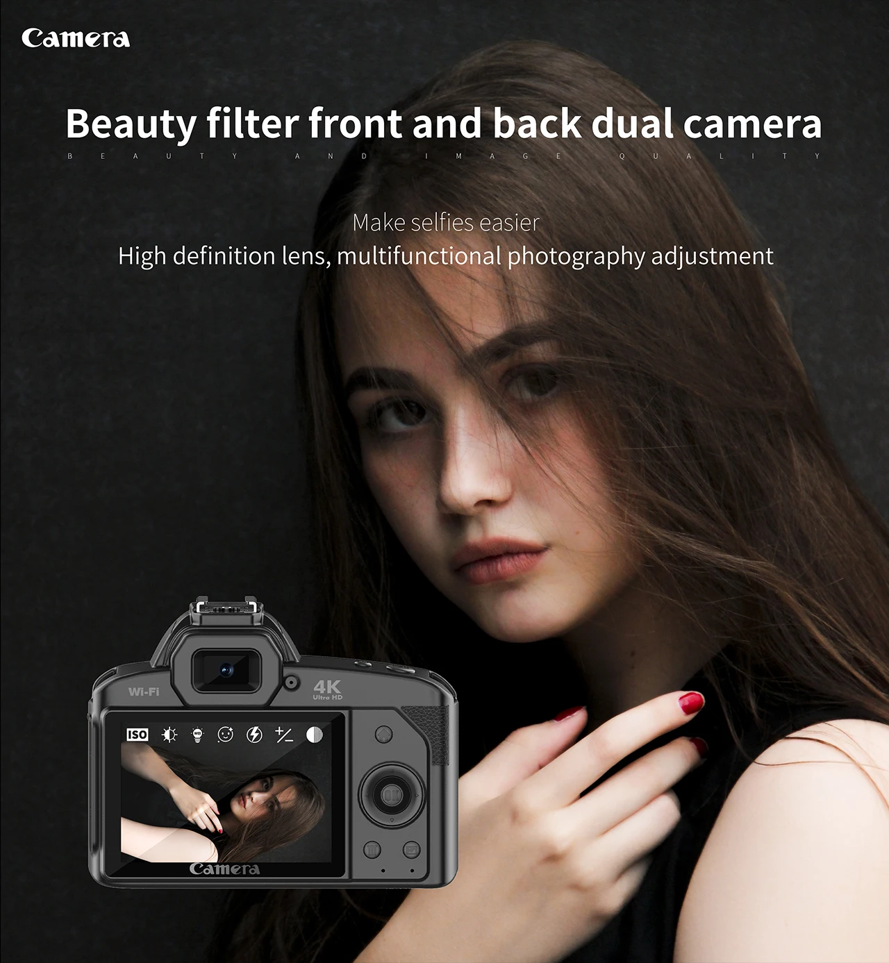 4K HD Professional Camcorder 64MP WIFI Webcam IR Night Vision Digital DSLR Camera, 16X Zoom Stabilizer Photography D5 Recorder