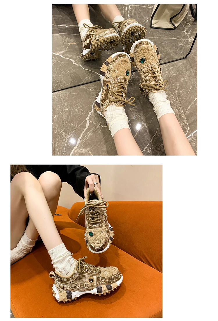 Women Sneakers Winter Fashion Luxury Rhinestone Ladies Shoes Outdoor Platform Female Sports Shoes Fleece-lined Ladies Vulcanized