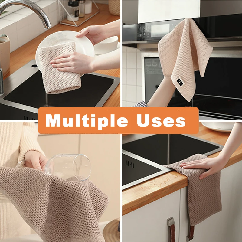 Cotton Towel Soft Absorbent Dishcloth Kitchen Dish Rags Honeycomb Breathable Face Wash Towel Household Cleaning Cloth Wash Cloth