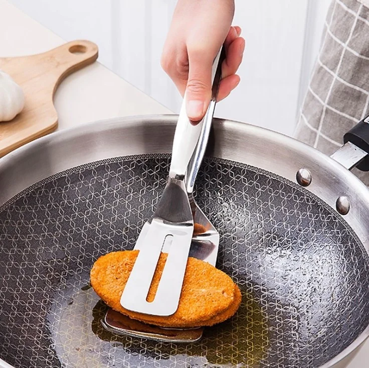 Stainless Steel Frying Shovel Clip Multifunctional Steak BBQ Tongs Frying Fish Spatula Clip  Household Kitchen Tool Bread Clip