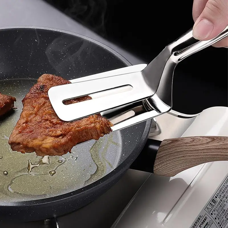 Stainless Steel Frying Shovel Clip Multifunctional Steak BBQ Tongs Frying Fish Spatula Clip  Household Kitchen Tool Bread Clip