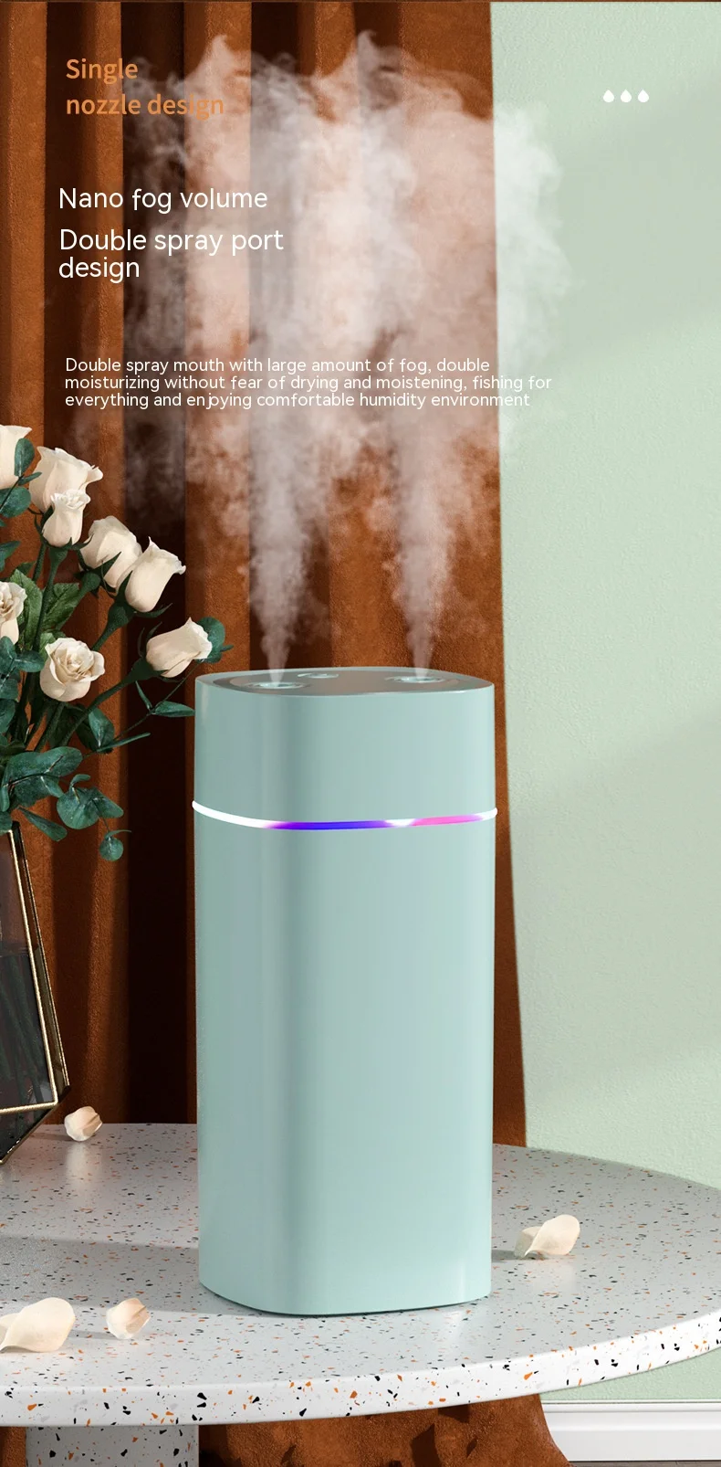 600ML USB Air Humidifier Double Spray Port Essential Oil Aromatherapy Humificador Cool Mist Maker Fogger Purify for Home Office